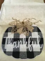 Thankful table runner natural linen 72 X 14 black & white buffalo check pumpkin