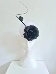 Miss Rosetta. Womens white percher headband fascinator with rose and stem
