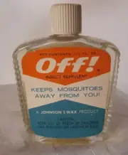 Vtg INSECT REPELLENT OFF GLASS BOTTLE JOHNSON ADVERTISING Mosquitoe Full Old Bug