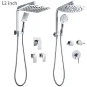 WELS 12" Shower Head Set Handheld Gooseneck Diverter Wall Arm Mixer Tap Chrome