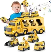 Construction Toddler Truck Toys for 3 4 5 6 Year Old Boys 5-in-1 Friction Power Vehicle Car Toy for Toddlers 1-3, Carrier Truck Toys for Kids 3-5