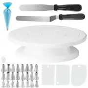 11 Inch Revolving Cake Stand Turntable, Cake Decorating Kit with 24 Icing Pip...