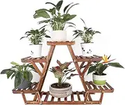 UNHO Pine Wood Plant Stand, 6 Tiered Indoor/Outdoor Plant Shelf, 28” x 10” x 23”, Brown