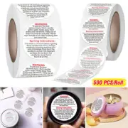 500pcs/roll Candle Safety Warning Label Candle Jar Stickers Round Wax Melt