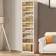 Foldable Shoe Rack with Wheels, Shoe Organizer with Magnetic Clear Doors for Closet Entryway, Large Sturdy Stackable Plastic Shoe Storage Cabinet Space Saving No Assembly, 9 Tier Holds 18 Pairs