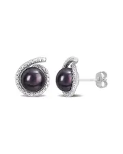 Rina Limor Silver 0.02 ct. tw. Diamond 8-8.5mm Pearl Swirl Studs