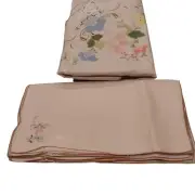 Vtg Set 1 Tablecloth Embroidery 65"x103" Oval & 12 Napkins Cotton Ecru READ