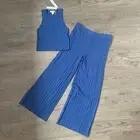 House of Harlow 1960 Ribbed Knit Two Piece Pant Set - Size M - Blue - NWT