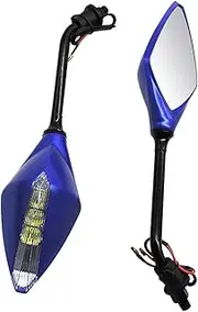 Motorcycle LED Turn Signal Integrated Mirror For Ducati 10mm Universal Motorcycle Scooter Motorcycle Rearview Mirrors with LED Turn Signal Indicator(Blue)