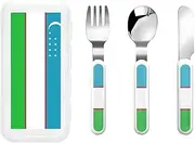Flag Of The Republic Of Uzbekistan 3 Piece Set For Camping Stainless Steel Flatware, Spoon, Fork, Knife, Ideal For Outdoor