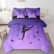 Feelyou Kids Ballet Dancer 7 Pieces Bedding Set Full Size, Ballerina Bed in A Bag Boys Girls Dreamy Princess Comforter Set with Sheets Glitter Butterfly Teens Bed Set Bedroom Decor 7Pcs