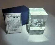 NEW Vintage Laser Etched 3D Suspended DRAGON Image Crystal 3" x 2" Certificate