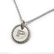 New DAVID YURMAN Cabled Round Initial P 18" Necklace in White 18K & Gold Diamond