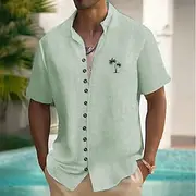 Men's Coconut Tree Tropical Plants Shirt Summer Hawaiian Shirt Stand Collar Shirt Short Sleeves Hawaiian Vacation Beach Wear Summer Spring Grandad Collar Manda