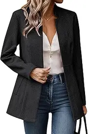 [FEOYA] Women's Blazer Jacket Elegant Tweed Suit Jacket Stand-Up Collar Casual Business Open Front Jacket with Pockets