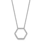 14k White Gold Real Diamond Hexagon Chain Slide 18 inch Necklace
