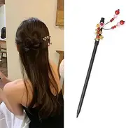 Vintage Hair Accessories Hairpin Chinese for Girls Hair Chopsticks Pink Flower Long Hair Clips for Girls Women (Brown, One Size)