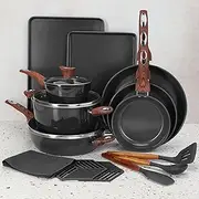 [Phantom Chef] 18-Piece Cookware Set | Non-Stick Ceramic Coating | Oven & Dishwasher Safe | PFOA-Free | Aluminum Pots & Pans Set with Lids | Stay-Cool Handles | Induction Stovetop Compatible (Smoked)