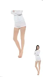 Honwor Thigh High Compression Stockings for Varicose Vein Relief and Comfort - Open Toe Design for Swollen Legs, Travel, Flight, and Pregnancy Support - Beige, Size Medium