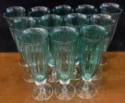 Set Of 12 Wilke Adolfsson Swedish Studio Glass 1993 Green Champagne Flute 8"