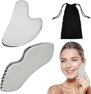 2 Pcs Stainless Steel Gua Sha Facial Tools Gua Sha Massage Board Comb Edge Manual Massage Guasha Tool for Full Body Massage Fatigue Relief and Reduce Puffiness