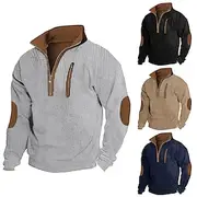 Men's T Shirt Waffle Knit Tee Tee Top Long Sleeve Shirt Long Sleeve Quarter Zip Spring Fall Color Block Fashion Designer Basic Patchwork Zipper Vacation Stre