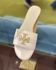 NEW Tory Burch Everly Slide Sandals Light Pink Rose Gold Crystal