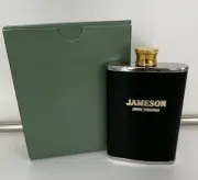 Vintage Jameson 3oz Stainless Steel & Green Leather Flask in Gift Box NOS OJD24