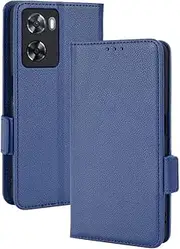 [GOKEN] Leather Folio Case for Oppo A57 4G / Oppo A57s, Flip Mobile Phone Case with Card Slots and Wallet - Dark Blue