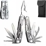14-In-1 Multitool with Safety Locking, Professional Stainless Steel Multitool Pliers Folding Pocket Knife, Bottle Opener, Screwdriver with Nylon Sheath for Camping Survival Hiking and Simple Repairs