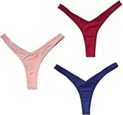 [FARZAH] 3 pcs Shape Sexy Low Rise Panties Women G String Seamless Bikini Thong Underwear Female Underpants (Color : Pink Wine Red Navy, Size : Large)