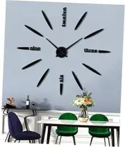 DIY Wall Clock, 3D Mirror Stickers Large Frameless Wall Clock Modern Black
