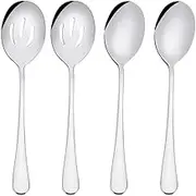 Serving Spoon Sets, Includes 2 Serving Spoons and 2 Slotted Serving Spoons, 8 3/4" Stainless Steel Buffet Banquet Spoons