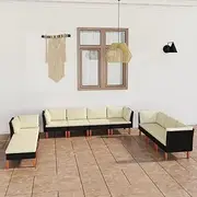 Generic 10 Piece Garden Lounge Set with Cushions Poly Rattan Black,3059745