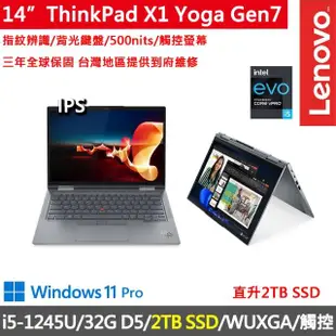 【ThinkPad 聯想】14吋i5商務觸控特仕筆電(X1 Yoga Gen7/i5-1245U/32G D5/2TB/WUXGA/500nits/W11P/三年保)