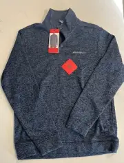Mens Eddie Bauer Radiator Fleece 1/4 Snap-Front Pullover Jacket Medium M Navy
