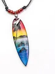 Surfboard Shark Tooth Teeth Necklace Red Beaded Dolphins Palm Tree Oceanicshark 167