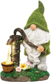 Garden Gnomes Decor with Solar Lights, Green Outdoor Resin Decorations for Porch
