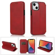 iPhone 13 Mini Case Leather Wallet Flip Phone Case - Red