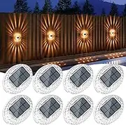 Quntis Solar Wall Lights, Waterproof Outdoor Lights for Fence, Balcony, Terrace, Wall, Stairs - 360° Solar Garden Decor, Warm White Lighting - 8 Pack
