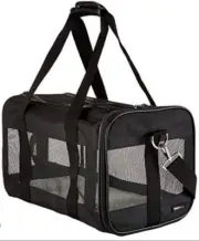 Soft-Sided Mesh Pet Travel Carrier, Medium (17 x 10 x 10 ") Black Amazon Basics