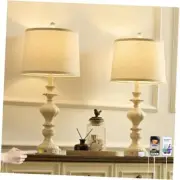 27.5" Farmhouse Table Lamps Set of 2 Bedside Nightstand Lamp with White Washed