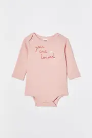 [Cotton On Kids] Cotton On Kids - Organic Pointelle Long Sleeve Bubbysuit - Zephyr/you are loved NEWBRN ZEPHYR/YOU ARE LOVED