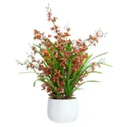 78cm Dancing Lady Orchid Plant in Pot Artificial Flower Plant Decor - Orange