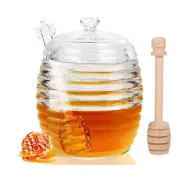8oz Clear Glass Honey Jar with Dipper and Lid Honey Pot for Home Kitchen Storage