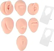 [plplaaoo] Ear Piercing Practice,Piercing Practice Body Parts,Body Piercing Kits, Silicone Piercing Body Model Soft Silicone Ear Mouth Nose Eye Tongue Navel Model with Display Rack for Piercing Practice(A)