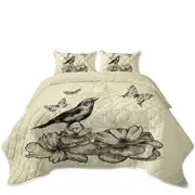 Vintage Drawing Bird Flowers Butterflies Coverlet
