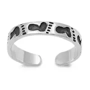 Footprints Toe Ring 925 Sterling Silver 3mm Band Adjustable