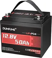 Dumfume 12V 50Ah LiFePO4 Lithium Battery, Built-in 50A BMS,640Wh Capacity, Up to 15000 Cycles, Low-Temp Protection,Perfect for RV, Camping, Trolling Motor, and Home Energy Storage