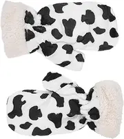 [Generic] 2 Pack Women's Gloves Plush Cow Pattern Mittens Warm Touchscreen Gloves Full Finger for Cold Climate
